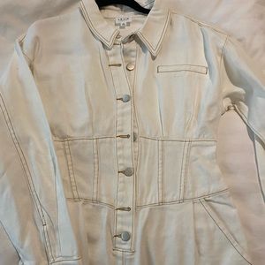 Long sleeve white denim romper, never been worn. Size small.